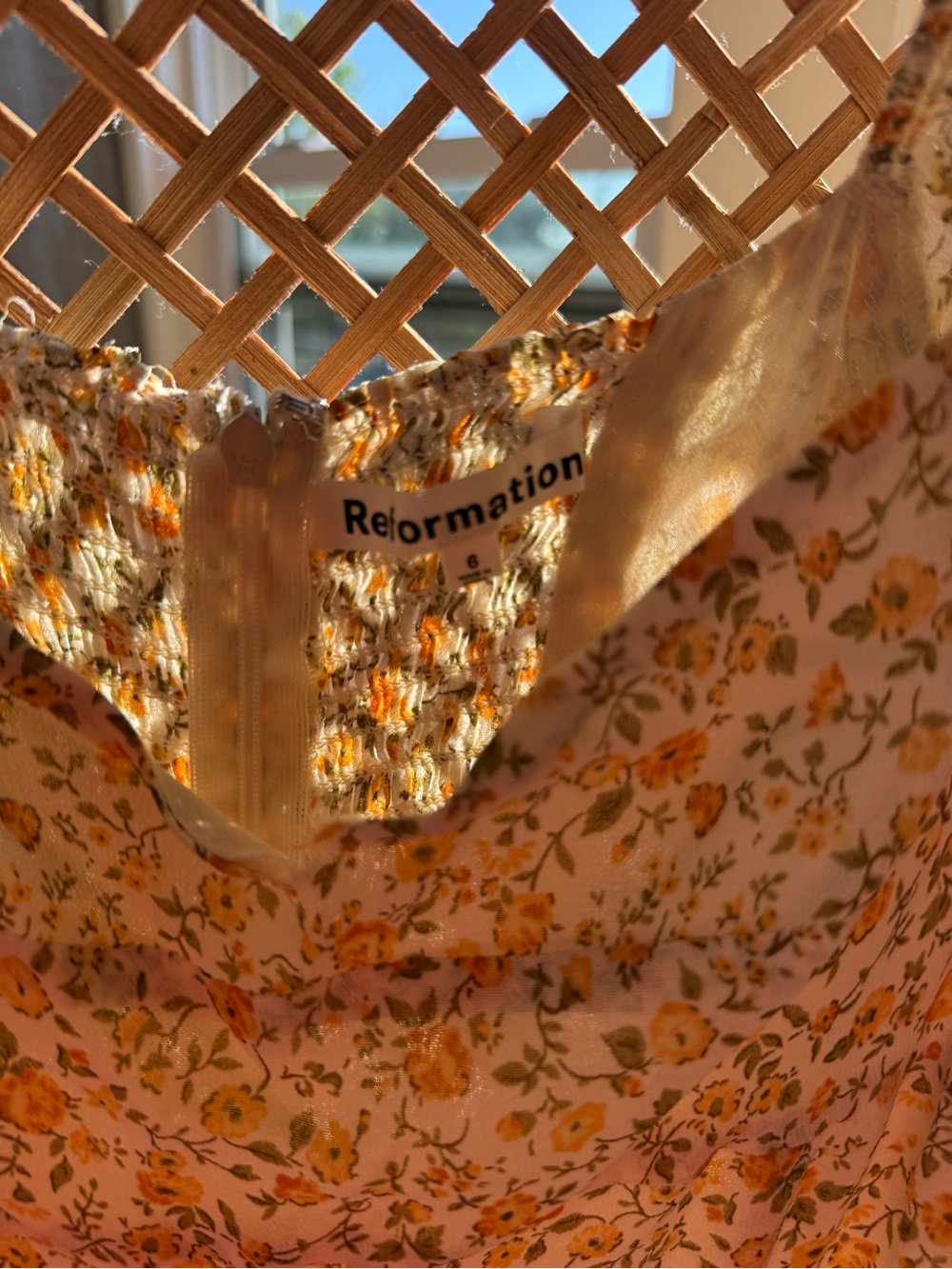 Reformation Yellow Floral Slip Dress with Green Foliage